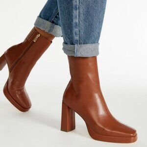 JUSTFAB BOOTIE FAUX LEATHER 3.5" BLOCK HEEL INNER ZIP 8.25"SHAFT TRUE TO SIZE